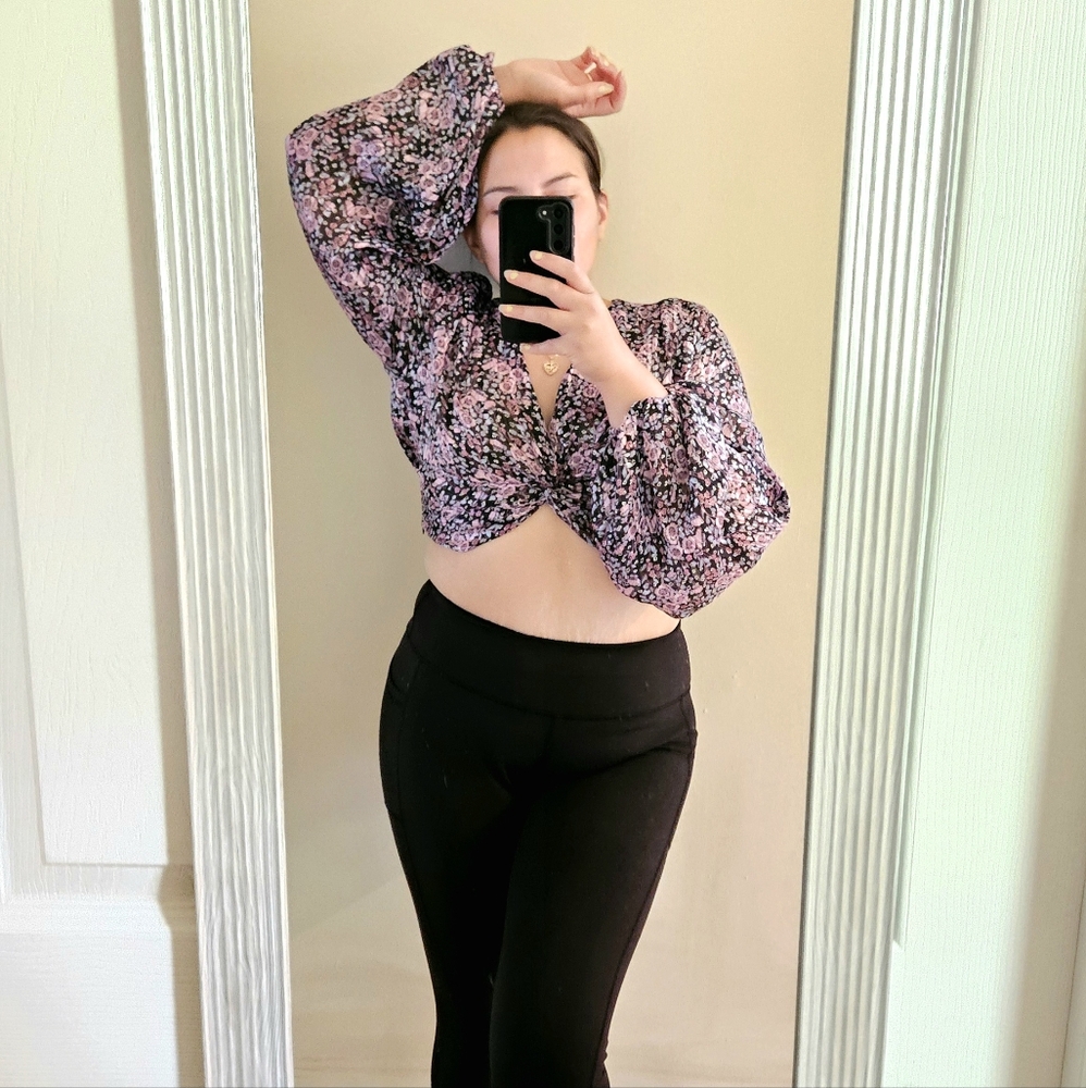 Zara Floral Knotted Front Crop